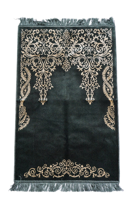 Black and Gold Floral Design Turkish islamic Prayer Mat - almanaar Islamic Store