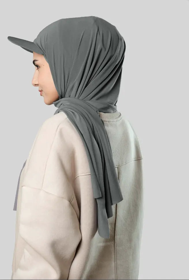 Ready-to-Wear Hijab with Cap Grey in Premium Sandy Fabric almanaar Islamic Store