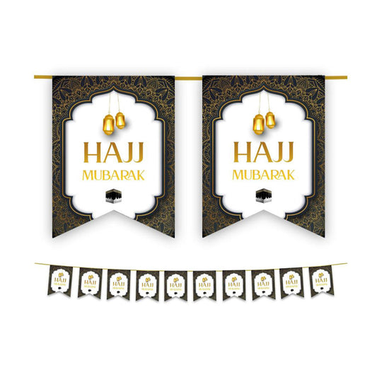 Hajj Mubarak Bunting Black & Gold Hanging Lanterns-almanaar Islamic Store
