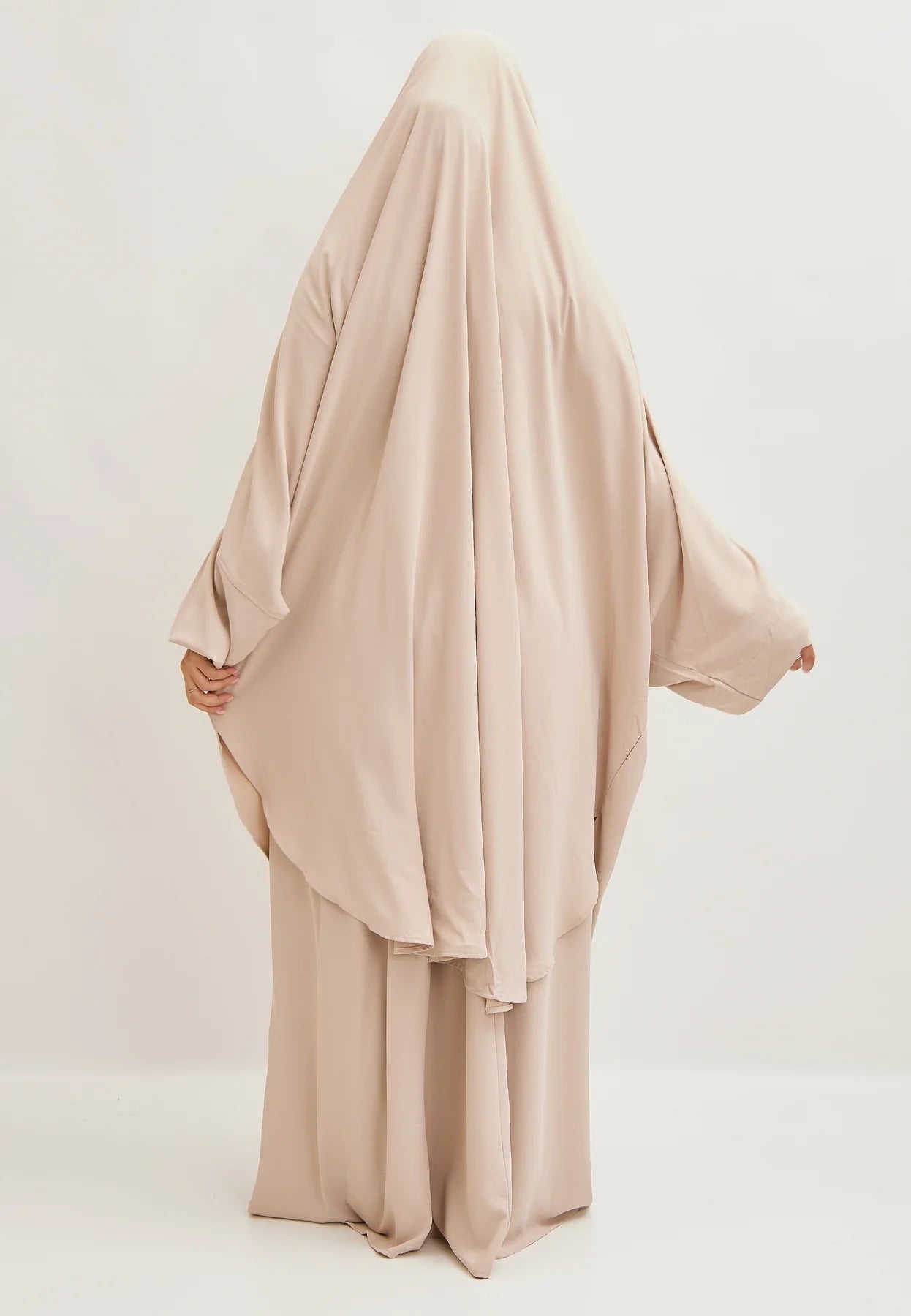 Light Beige Premium Two Piece Medina Silk Jilbab Set-almanaar Islamic Store