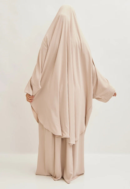 Light Beige Premium Two Piece Medina Silk Jilbab Set – almanaar Islamic ...
