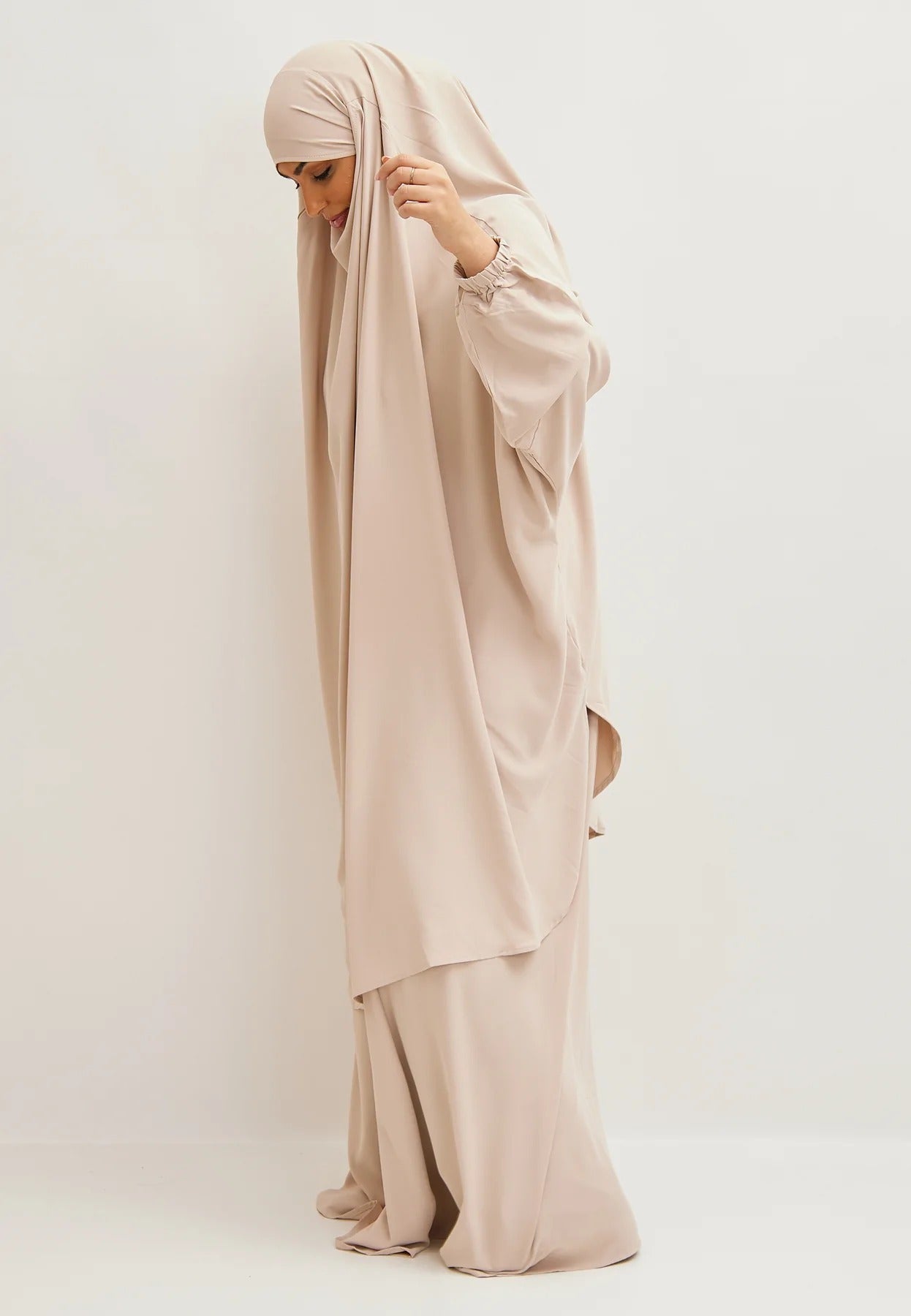 Light Beige Premium Two Piece Medina Silk Jilbab Set-almanaar Islamic Store