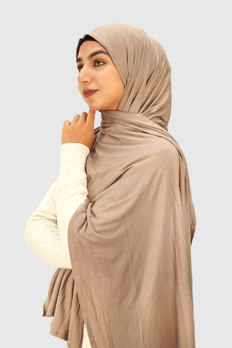 Almanaar Five Premium Jersey Scarf – Dark Beige - almanaar Islamic Store