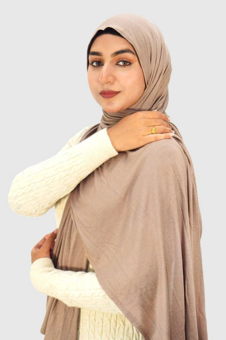 Almanaar Five Premium Jersey Scarf – Dark Beige - almanaar Islamic Store