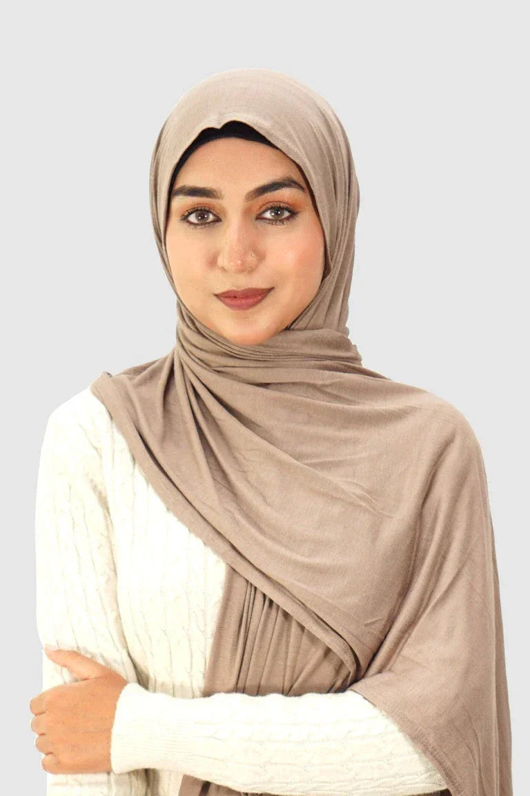 Almanaar Five Premium Jersey Scarf – Dark Beige - almanaar Islamic Store