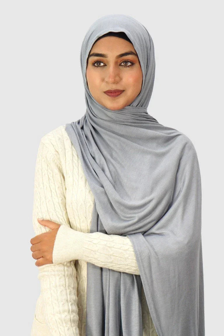 Almanaar Five Premium Jersey Scarf – Light Grey - almanaar Islamic Store