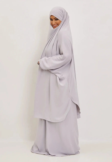 Light Grey Premium Two Piece Medina Silk Jilbab Set-almanaar Islamic Store