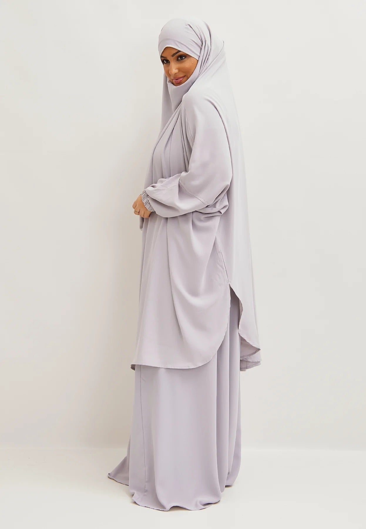 Light Grey Premium Two Piece Medina Silk Jilbab Set-almanaar Islamic Store