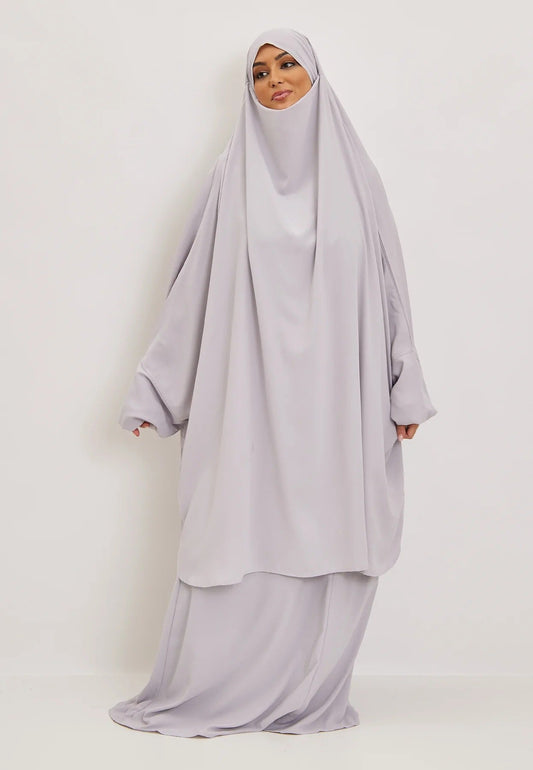 Light Grey Premium Two Piece Medina Silk Jilbab Set-almanaar Islamic Store