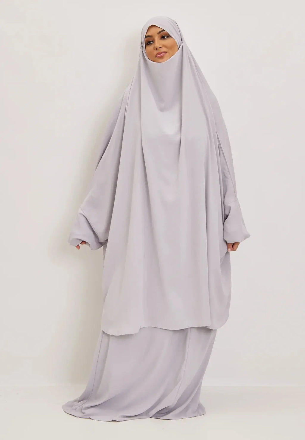 Light Grey Premium Two Piece Medina Silk Jilbab Set-almanaar Islamic Store