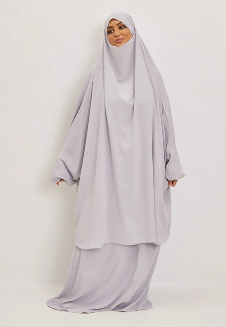 Light Grey Premium Two Piece Medina Silk Jilbab Set-almanaar Islamic Store