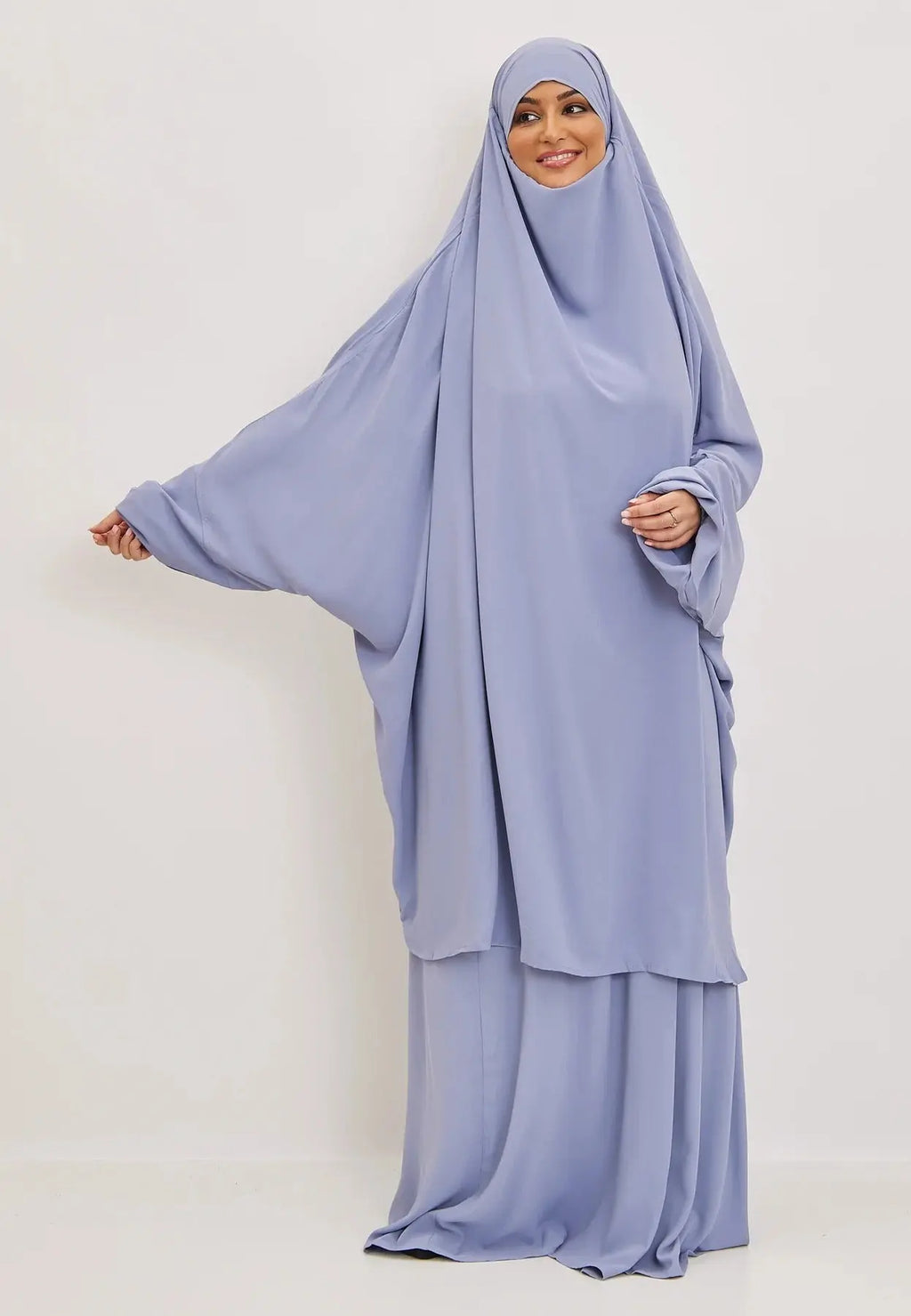 Light Lilac Premium Two Piece Medina Silk Jilbab Set-almanaar Islamic Store