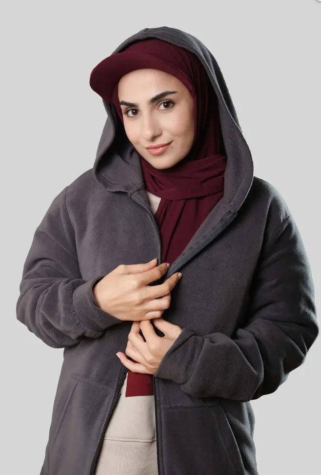 Ready-to-Wear Hijab with Cap Maroon in Premium Sandy Fabric almanaar Islamic Store