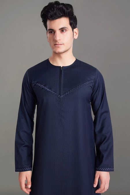 Navy Blue Omani Thobe With Front Zip-almanaar Islamic Store