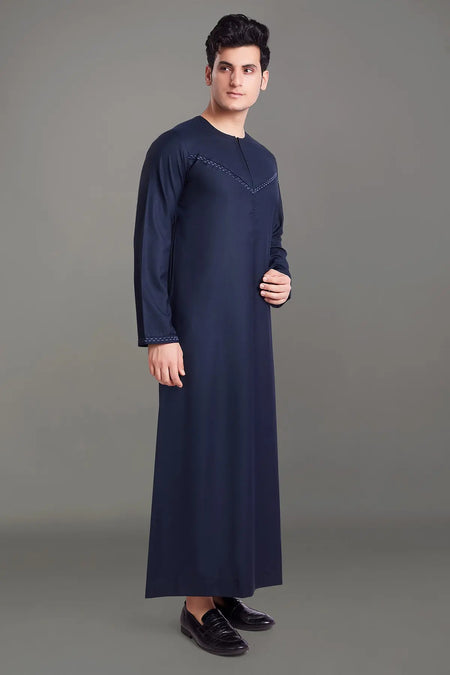 Navy Blue Omani Thobe With Front Zip-almanaar Islamic Store