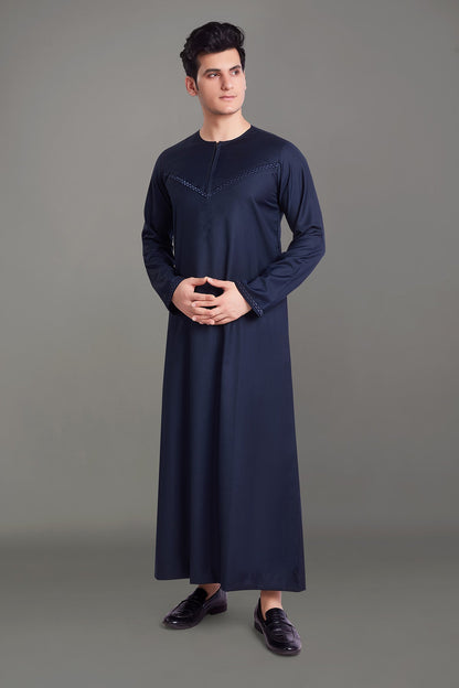 Navy Blue Omani Thobe With Front Zip-almanaar Islamic Store