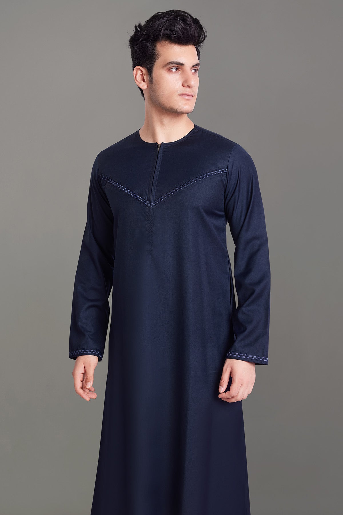 Navy Blue Omani Thobe With Front Zip-almanaar Islamic Store