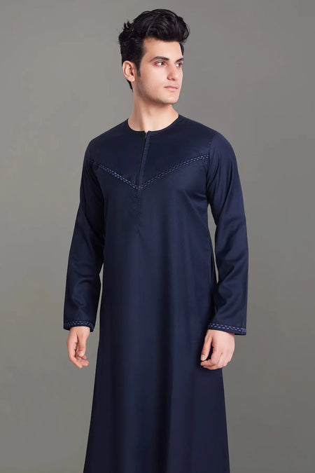 Navy Blue Omani Thobe With Front Zip-almanaar Islamic Store