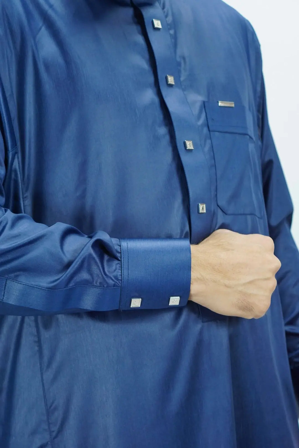 Navy Luxury Thobe With Premium Buttons-almanaar Islamic Store