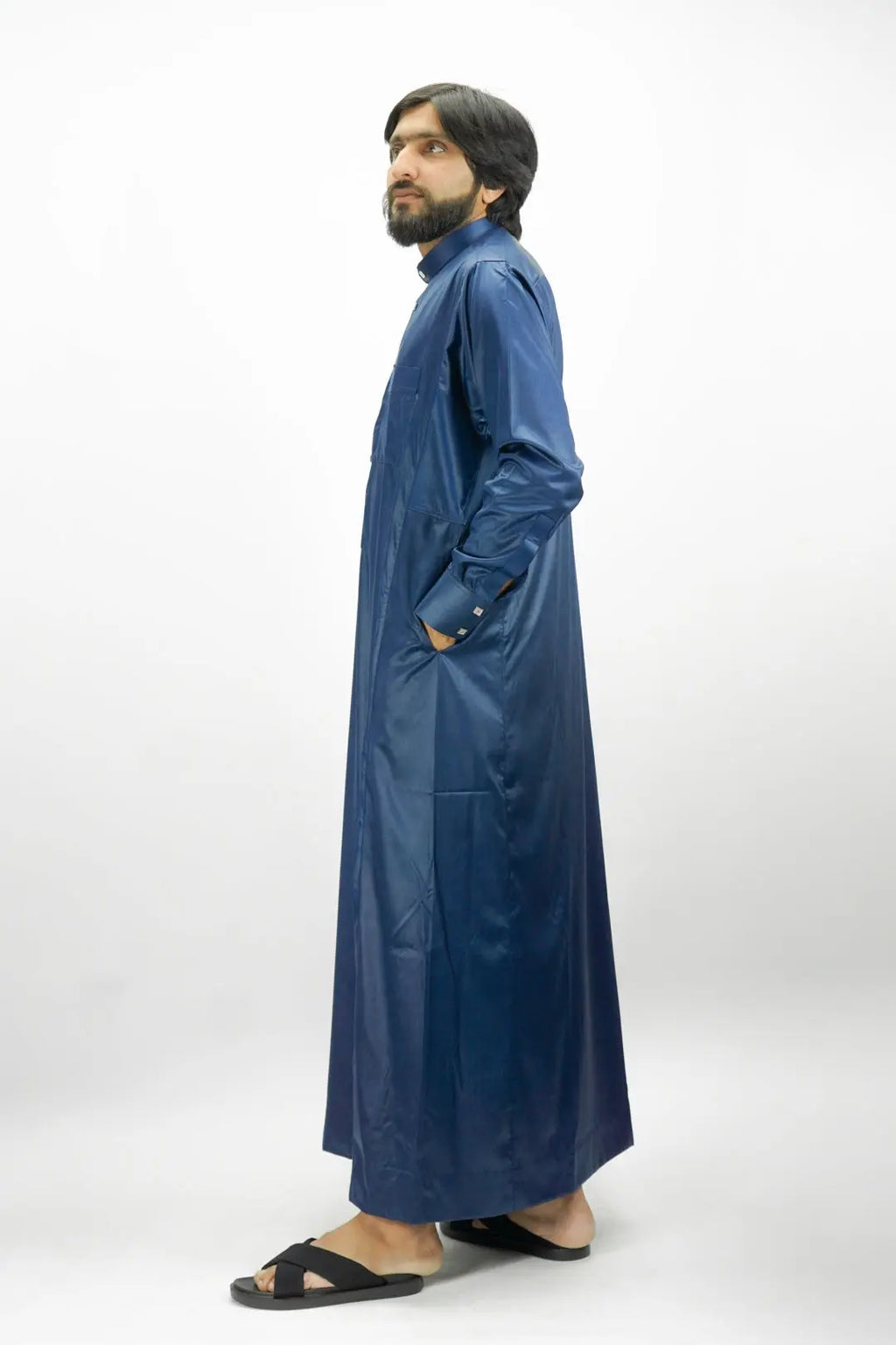 Navy Luxury Thobe With Premium Buttons-almanaar Islamic Store