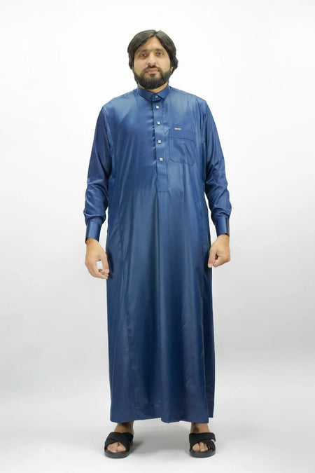 Navy Luxury Thobe With Premium Buttons-almanaar Islamic Store