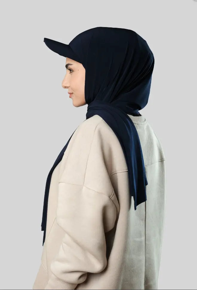 Ready-to-Wear Hijab with Cap Navy in Premium Sandy Fabric almanaar Islamic Store