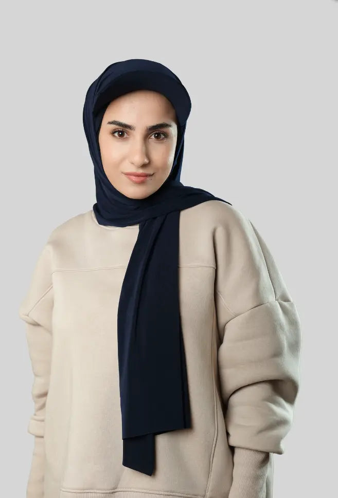 Ready-to-Wear Hijab with Cap Navy in Premium Sandy Fabric almanaar Islamic Store