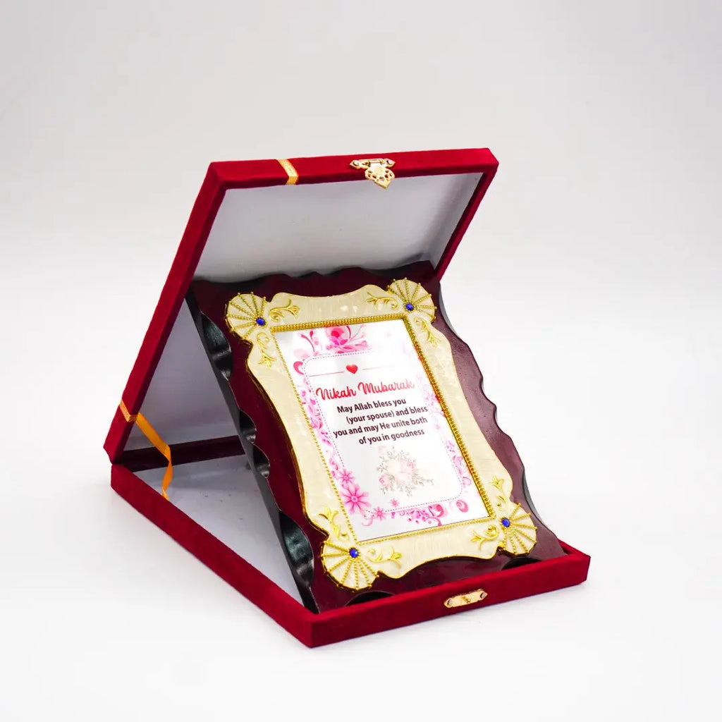 Nikah Mubarak wooden plaque with box-almanaar Islamic Store