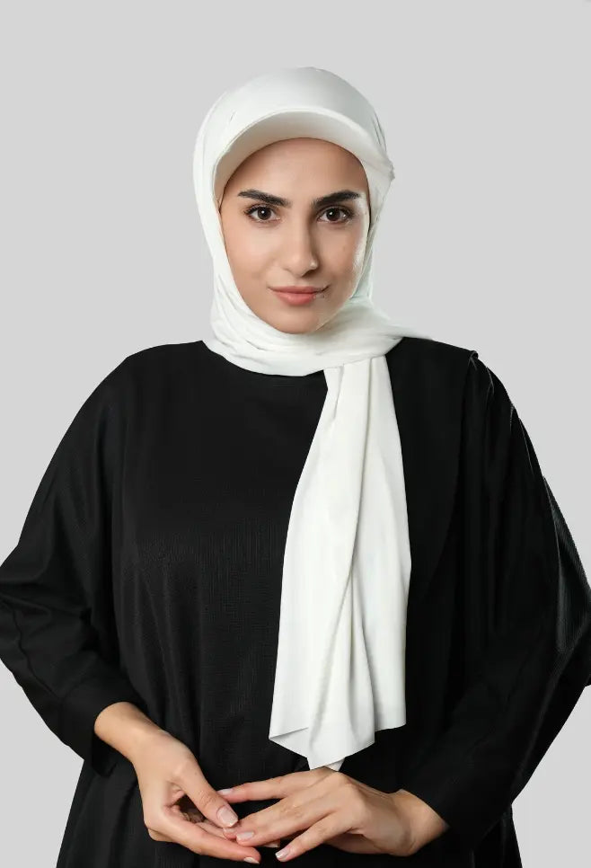 Ready-to-Wear Hijab with Cap Off White in Premium Sandy Fabric almanaar Islamic Store