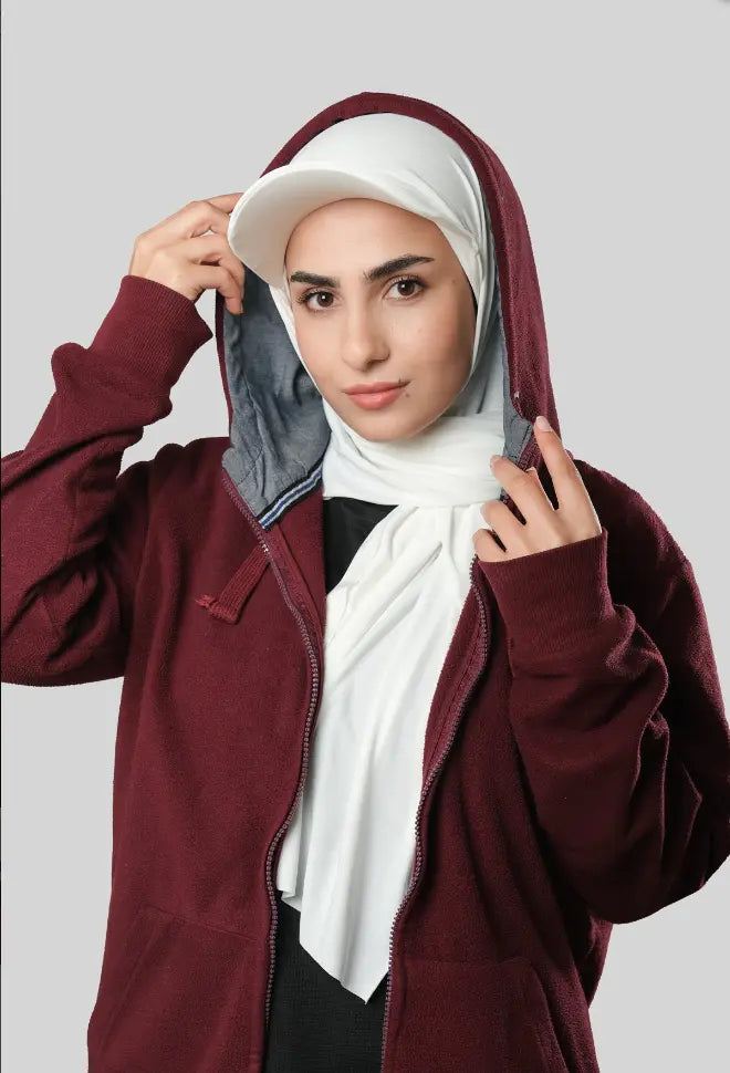 Ready-to-Wear Hijab with Cap Off White in Premium Sandy Fabric almanaar Islamic Store