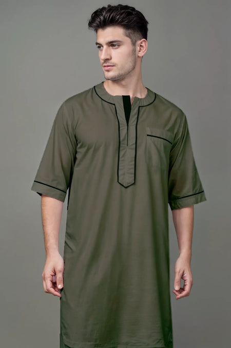 Summer Special Short-Sleeve Thobe Olive - almanaar Islamic Store