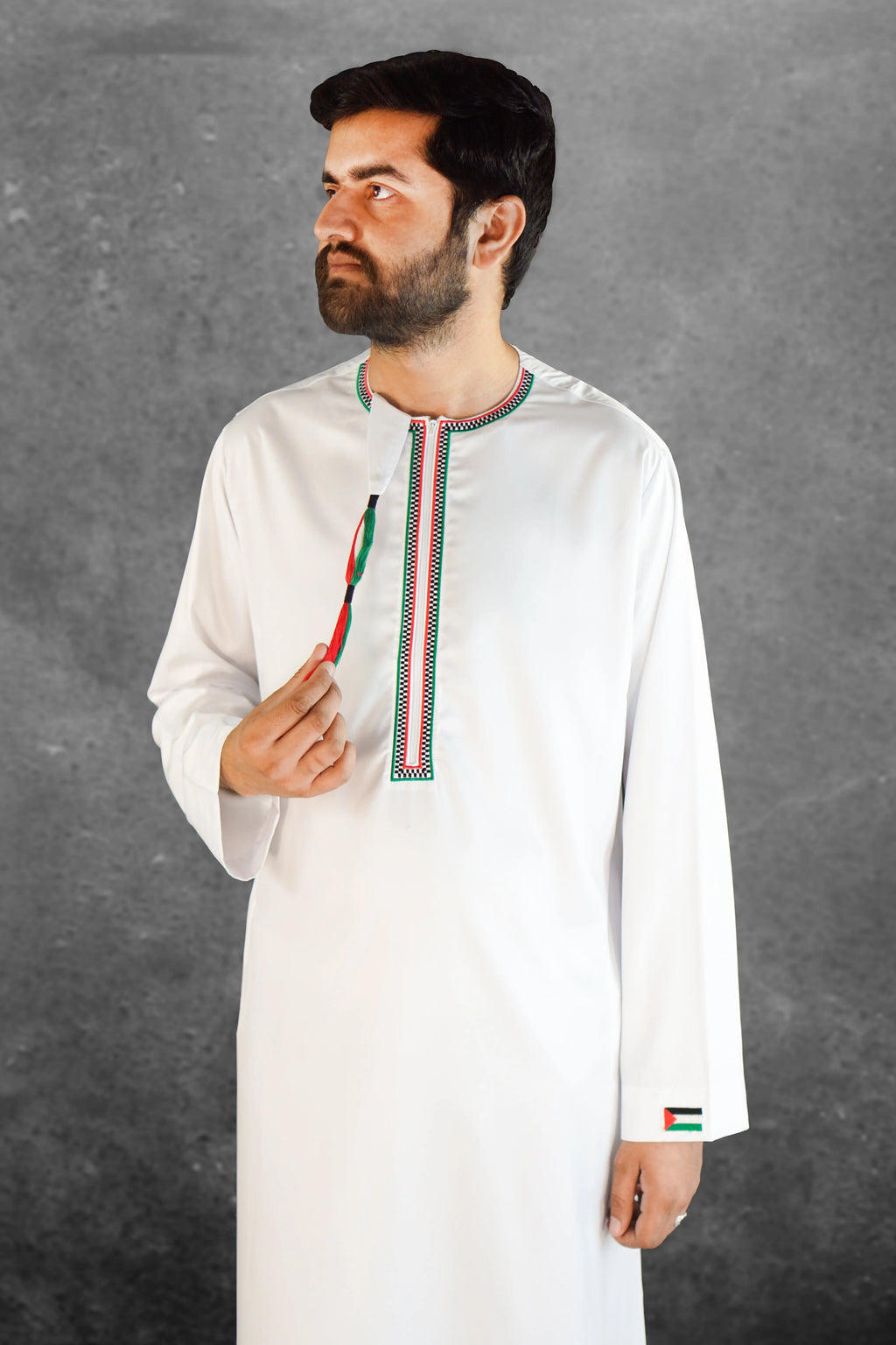 Palestine Inspired Emirati Tassel Thobe | Almanaar Islamic Store