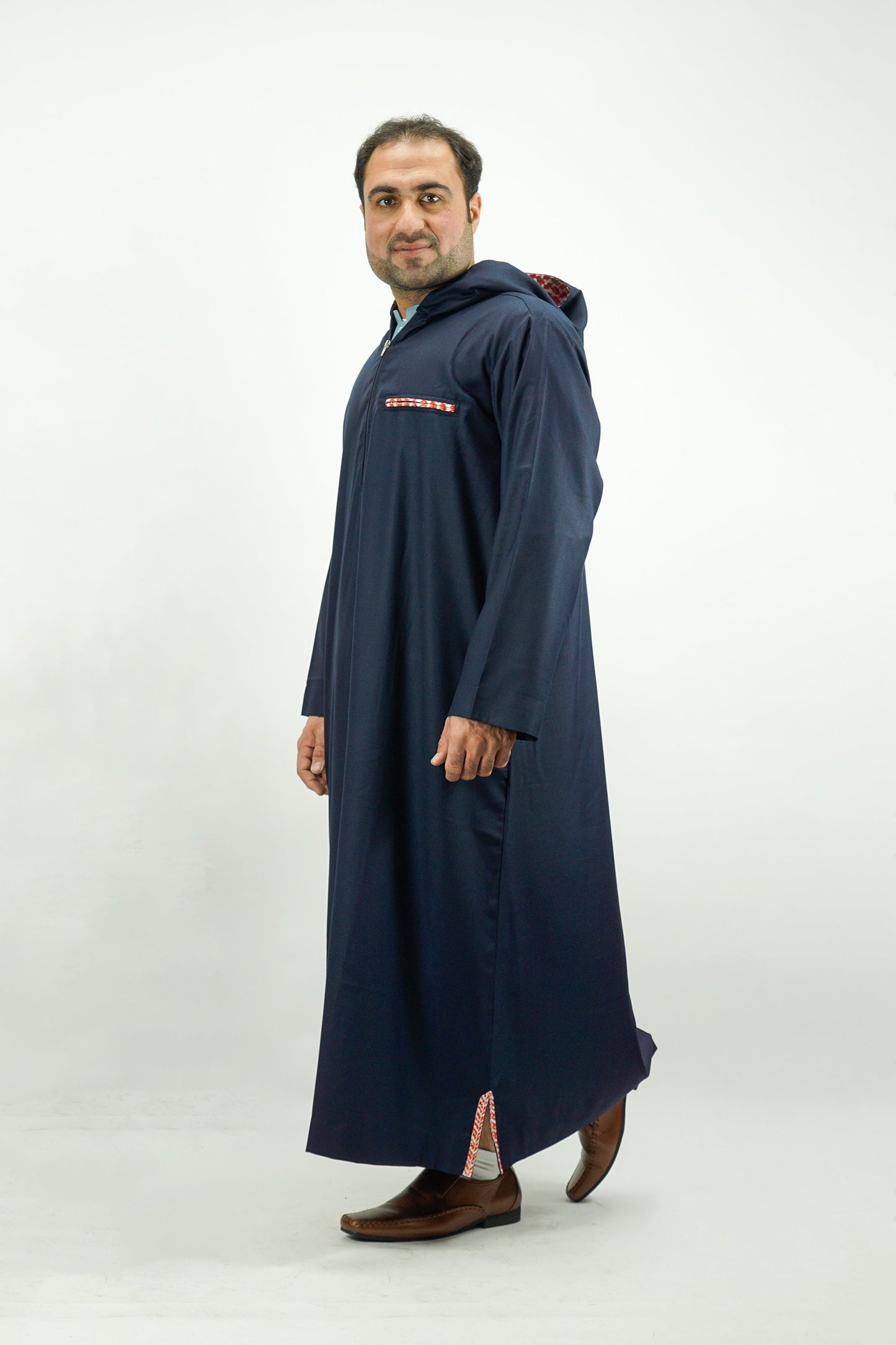 Palestinian Men’s Classic Hooded Thobe With Zip-almanaar Islamic Store