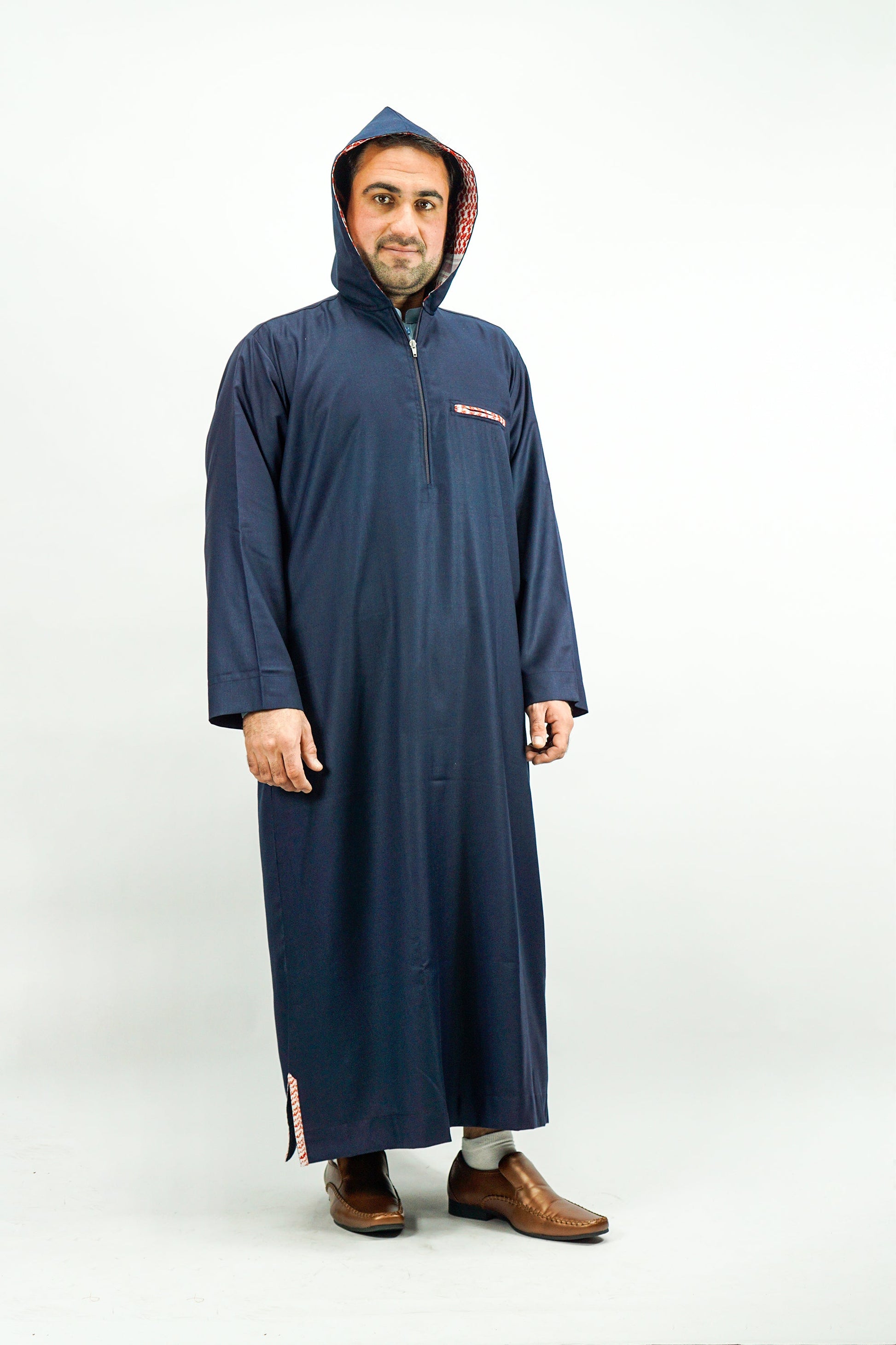 Palestinian Men’s Classic Hooded Thobe With Zip-almanaar Islamic Store