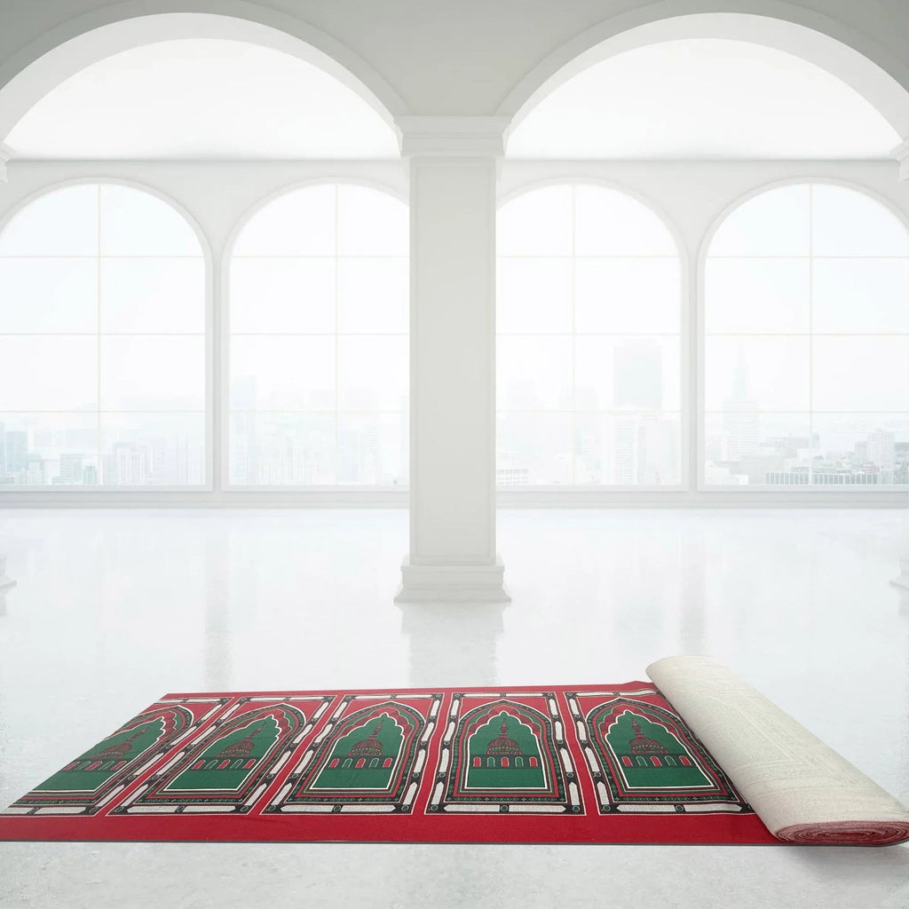 Premium Prayer Mat Fabric Roll – Red & Green Design - almanaar Islamic Store