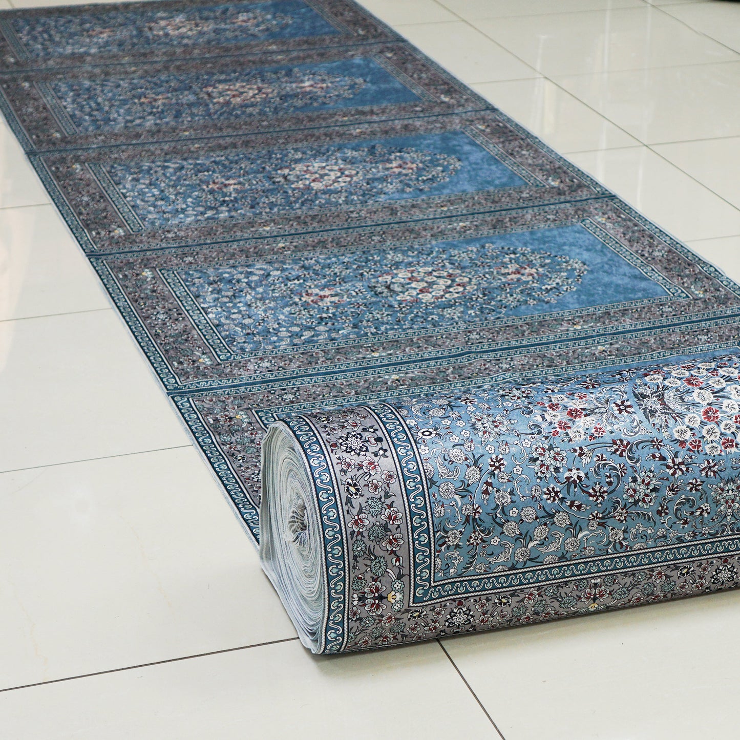 Premium Sky blue Prayer Mat Fabric Roll-almanaar Islamic Store