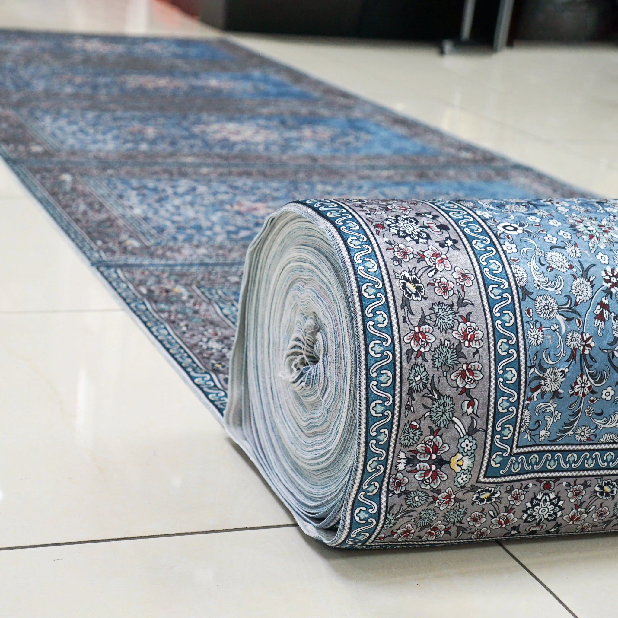 Premium Sky Blue Prayer Mat Fabric Roll - almanaar Islamic Store