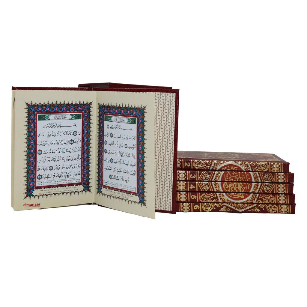 Colour Coded Tajweed Quran Cased in 6 Parts HB Pocket Size Gift Quran - almanaar Islamic Store