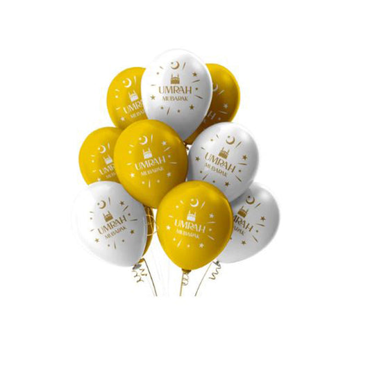 Umrah Mubarak Balloon - White & Gold-almanaar Islamic Store