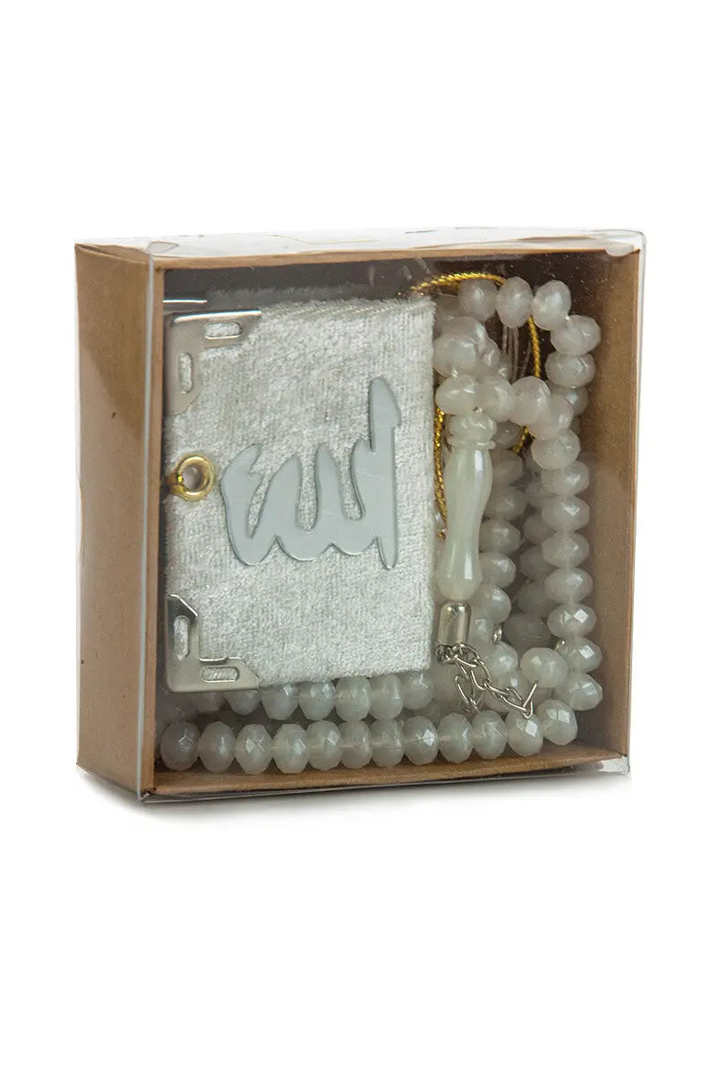 Velvet Mini Quran & Pearl Tasbeeh Gift Set Box-almanaar Islamic Store