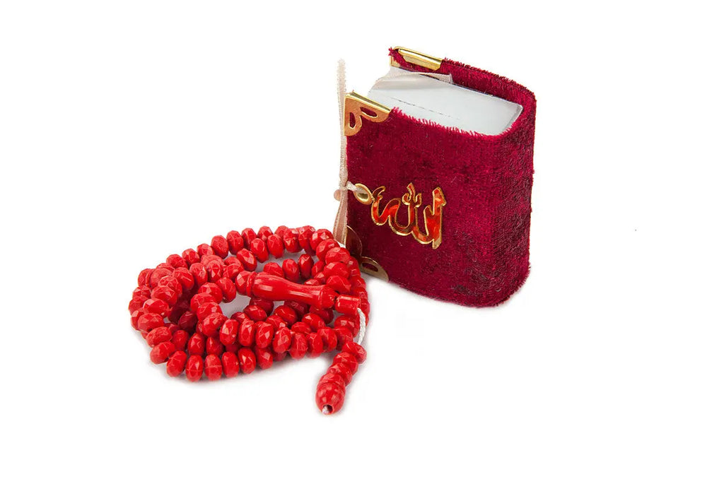 Velvet Mini Quran & Pearl Tasbeeh Gift Set Box-almanaar Islamic Store