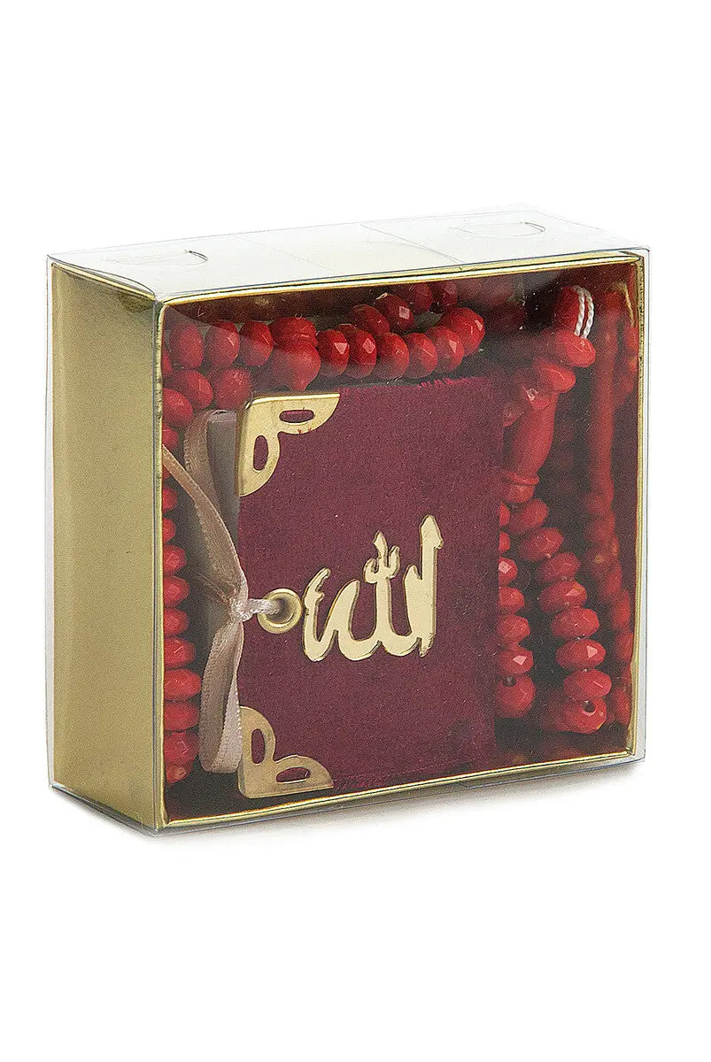 Velvet Mini Quran & Pearl Tasbeeh Gift Set Box-almanaar Islamic Store