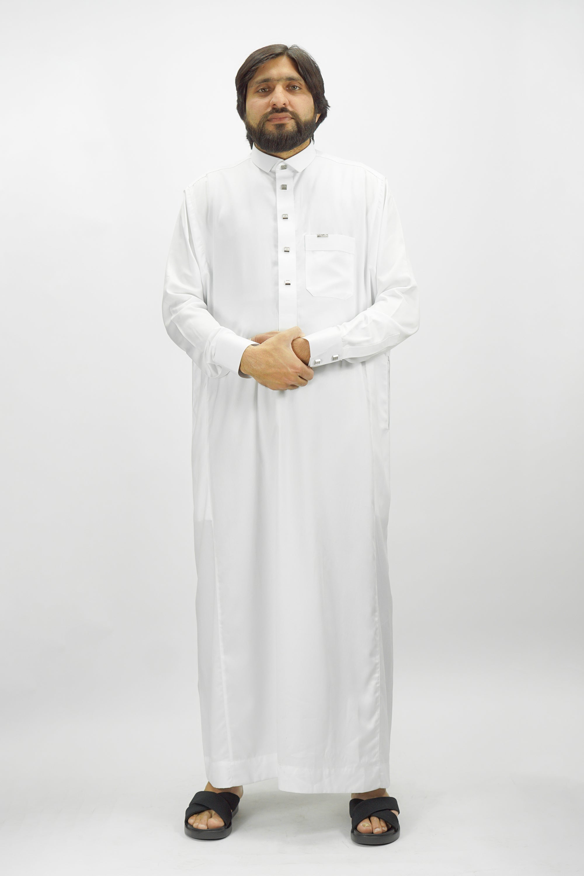 White Luxury Thobe With Premium Buttons | Almanaar Islamic Store