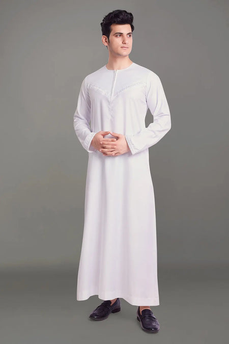 White Omani Thobe With Front Zip-almanaar Islamic Store