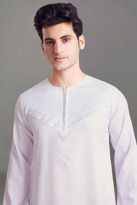 White Omani Thobe With Front Zip-almanaar Islamic Store