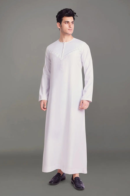 White Omani Thobe With Front Zip-almanaar Islamic Store