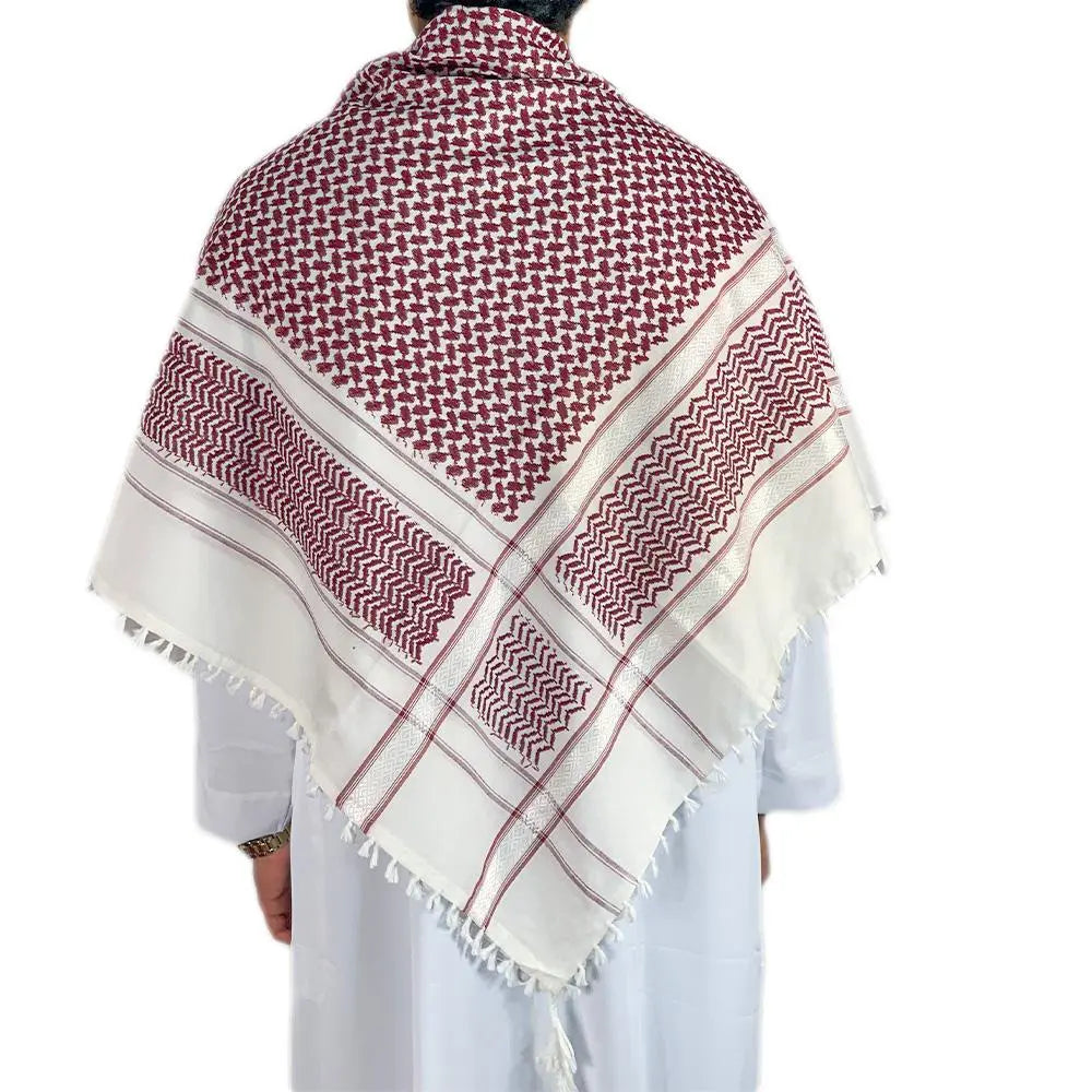 Arab 100% Soft Cotton Shemagh Dark Red & White Scarf-almanaar Islamic Store