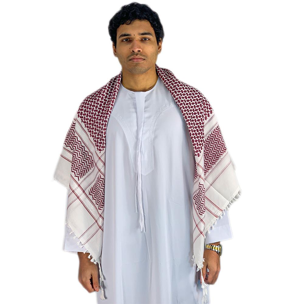 Arab 100% Soft Cotton Shemagh Dark Red & White Scarf-almanaar Islamic Store