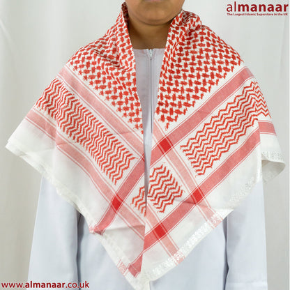 Arab Premium Shemagh Kids Scarf Red & White-almanaar Islamic Store