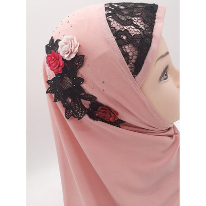 Baby Pink One Piece Hijab Flower Designed-almanaar Islamic Store